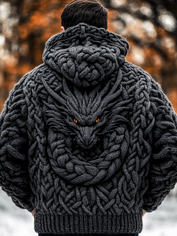 Men's Viking Dragon Style Celtic Thick Zip Hooded Sweater