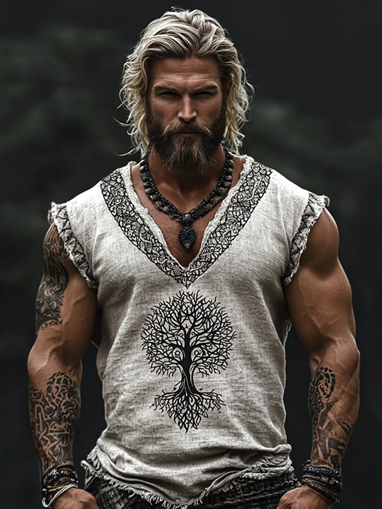 Men's Viking Tribal Tree Of Life Celtic Art V-neck Tank Top