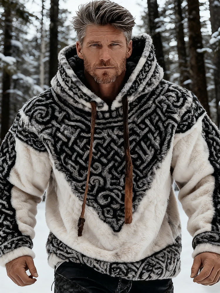 Men's Vintage Viking Celtic Knot Art Cozy Flannel Hoodie