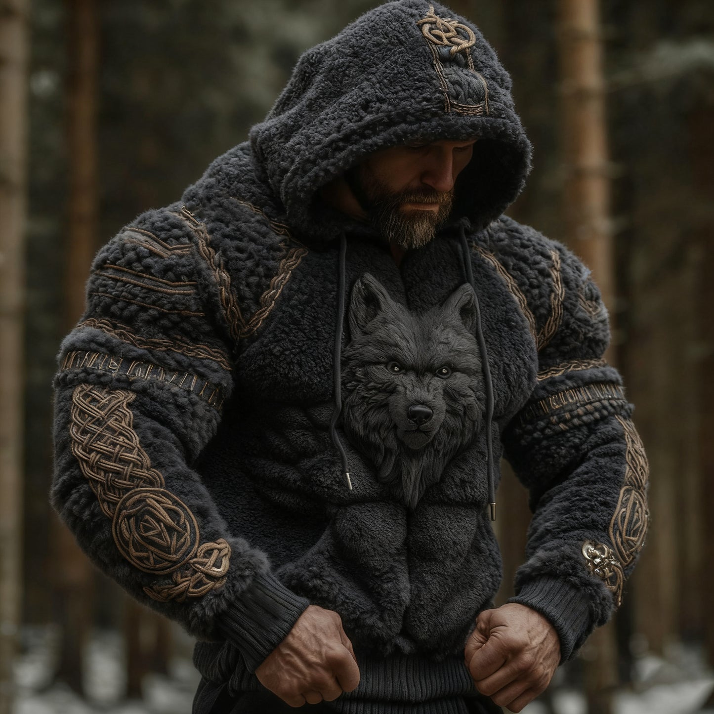 Viking Wolf Celtic Art Warm Men's Flannel Hoodie