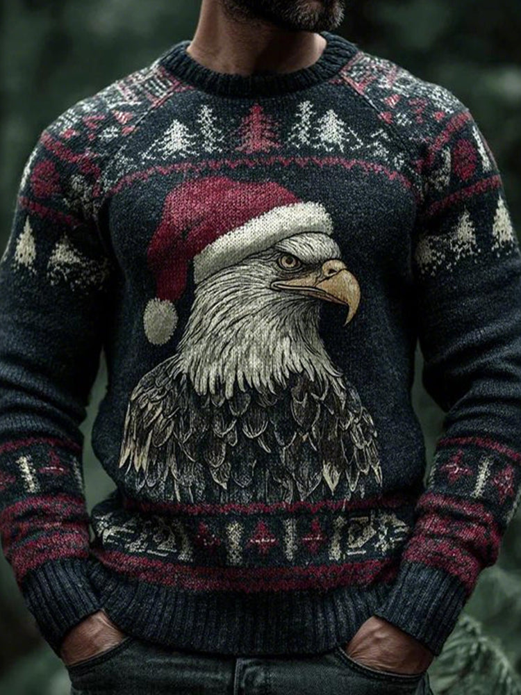 Men's Viking Christmas Eagle Pattern Cozy Knit Sweater