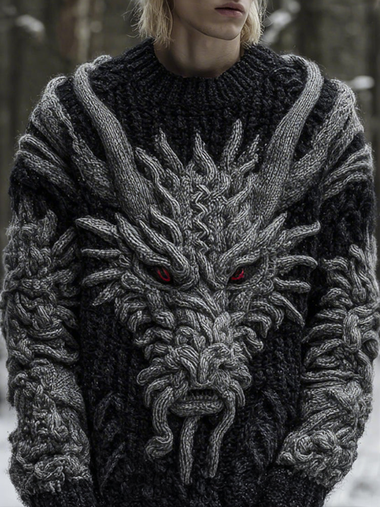 Men's Celtic Knot Dragon Art Knitted Warm Loose Sweater