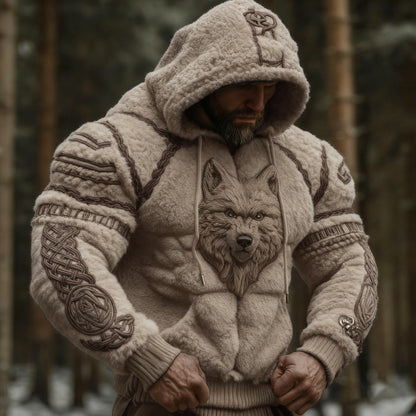 Viking Wolf Celtic Art Warm Men's Flannel Hoodie