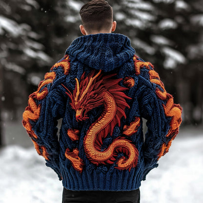 Men's Viking Dragon Celtic Thick Knit Zip-up Hooded Sweater
