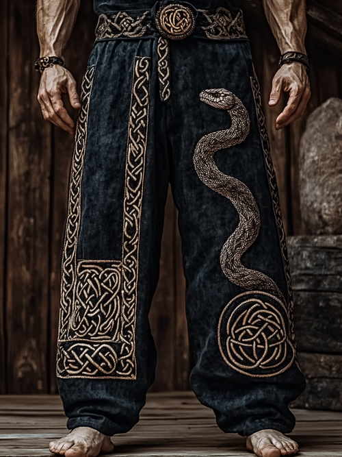 Vintage Nordic Mythology Viking Celtic Knot Snake Pants