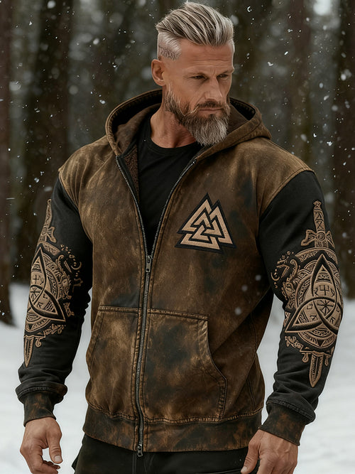 Men's Viking Odin Death Warrior Knot Totem Distressed Hoodie