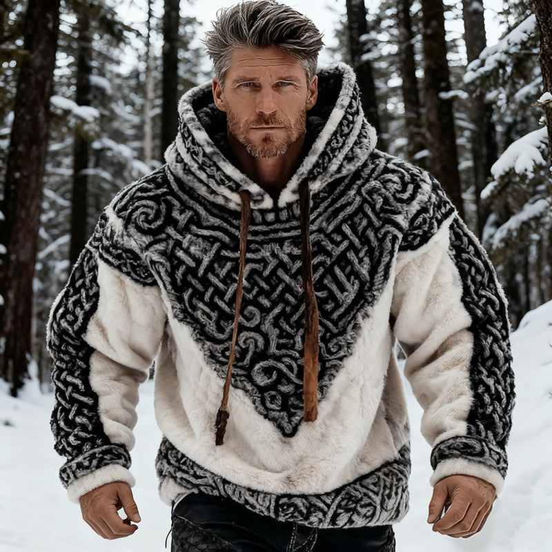 Men's Vintage Viking Celtic Knot Art Cozy Flannel Hoodie