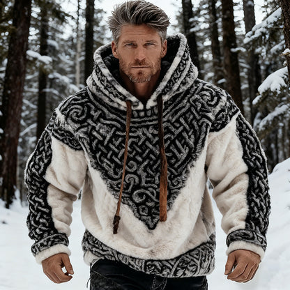 Men's Vintage Viking Celtic Knot Art Cozy Flannel Hoodie