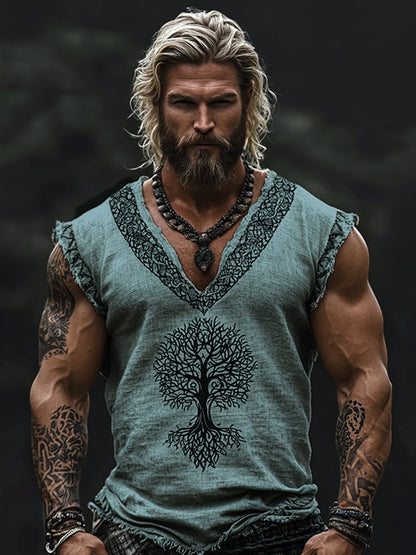 Men's Viking Tribal Tree Of Life Celtic Art V-neck Tank Top