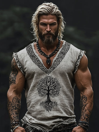 Men's Viking Tribal Tree Of Life Celtic Art V-neck Tank Top