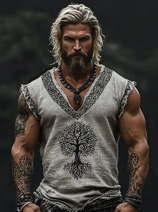 Men's Viking Tribal Tree Of Life Celtic Art V-neck Tank Top