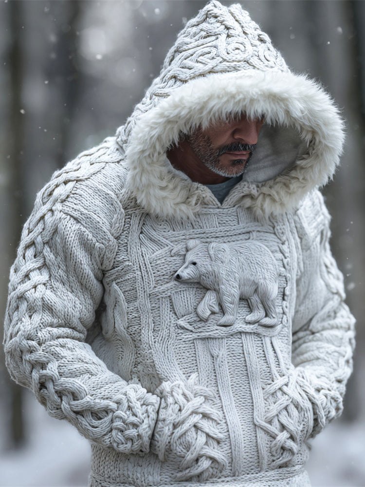Viking Polar Bear Art Men's Hooded Sweater