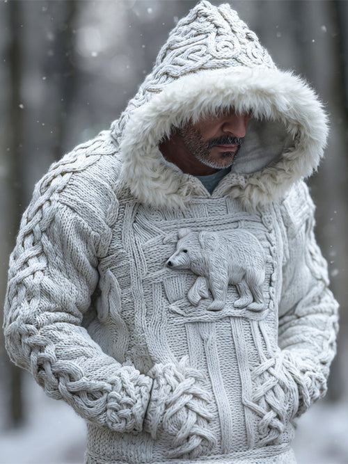 Viking Polar Bear Art Men's Hooded Sweater