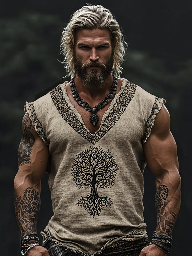 Men's Viking Tribal Tree Of Life Celtic Art V-neck Tank Top