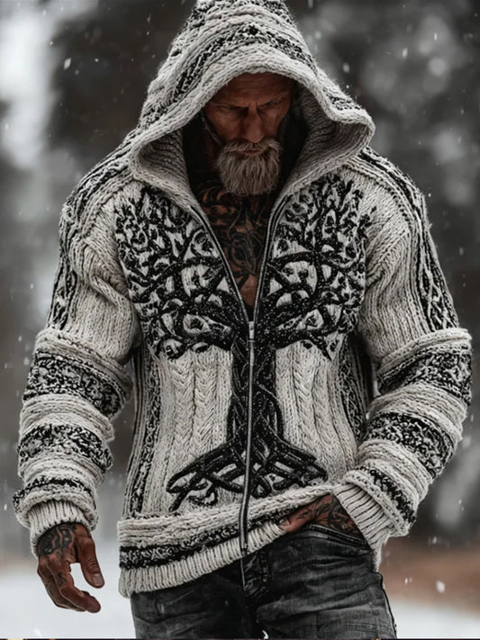 Men's Viking Style Tree Of Life Celtic Knot Vintage Cardigan Sweater