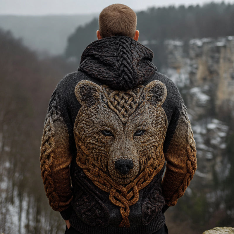 Men's Viking Bear Style Celtic Thick Zip-up Hooded Sweater