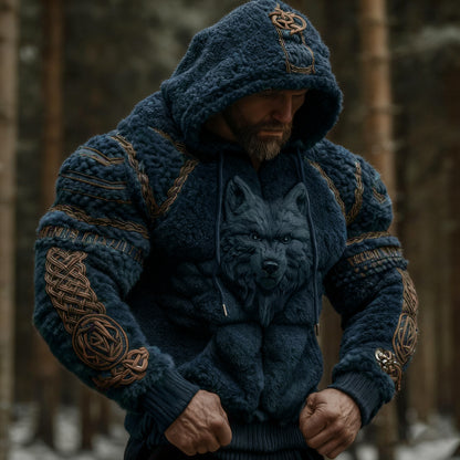 Viking Wolf Celtic Art Warm Men's Flannel Hoodie