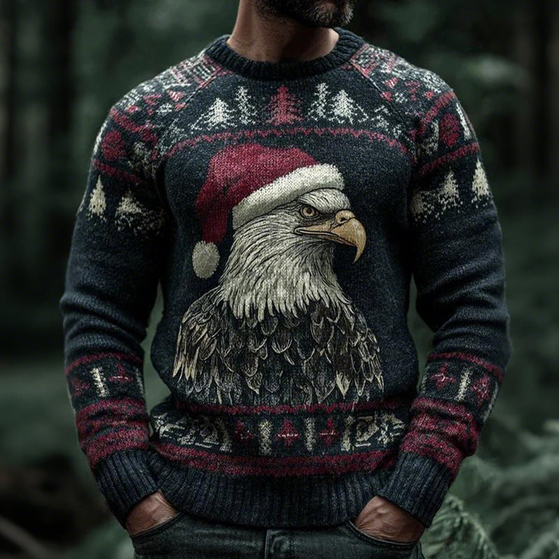 Men's Viking Christmas Eagle Pattern Cozy Knit Sweater