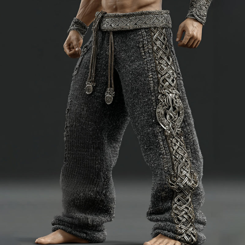 Men's Vintage Viking Tribal Jacquard Celtic Art Knitted Sweatpants