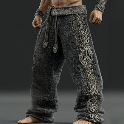 Men's Vintage Viking Tribal Jacquard Celtic Art Knitted Sweatpants