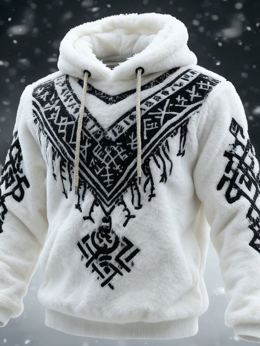 Men's Vintage Viking Inspired Contrast Cozy Plush Hoodie