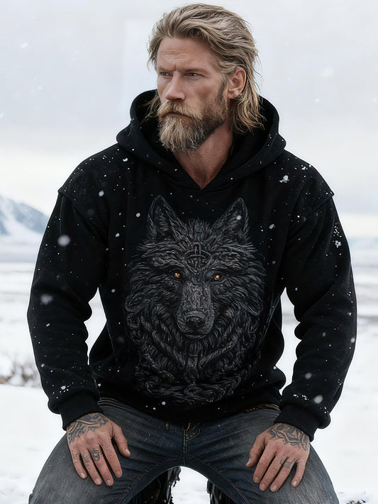 Men's Viking Wolf Totem Knitted Comfortable Hooded Sweater