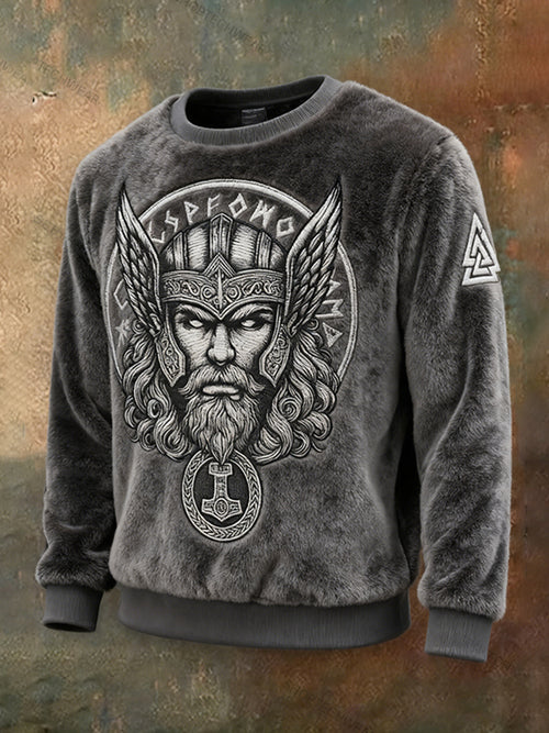 Men's Vintage Viking Totem Art Plush Sweatshirt