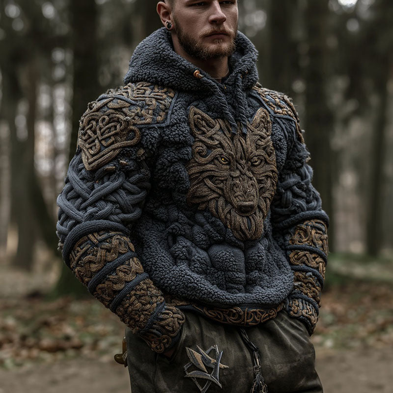 Viking Celtic Knot Wolf Art Warm Men's Flannel Hoodie