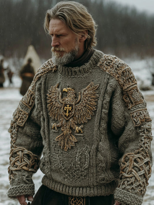 Men's Vintage Viking Celtic Knot Eagle Art Knit Pullover Sweater