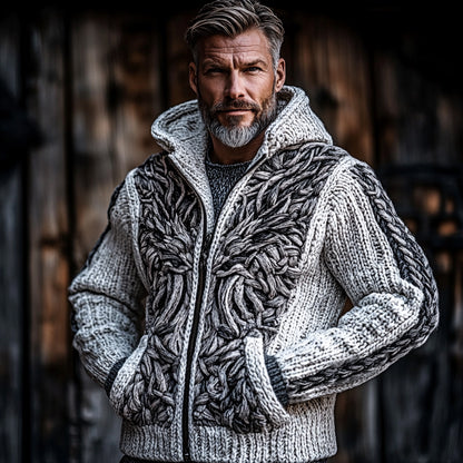 Men's Viking Dragon Style Celtic Thick Zip Hooded Sweater