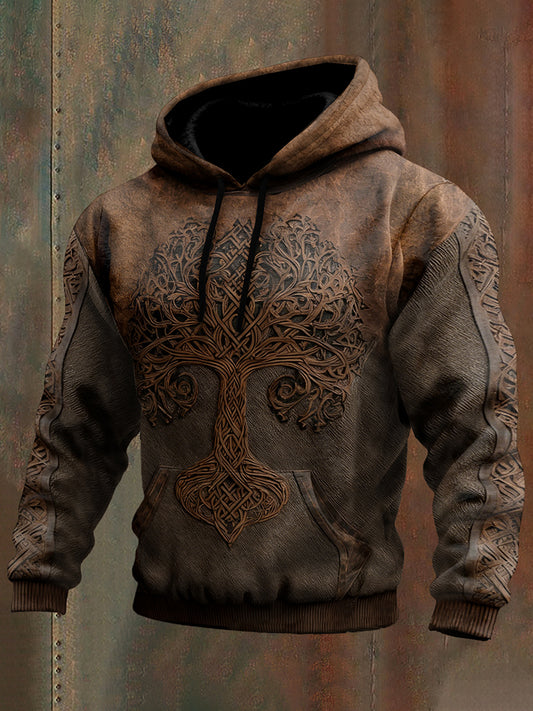 Men's Vintage Viking Tree Of Life Patchwork Casual Hoodie