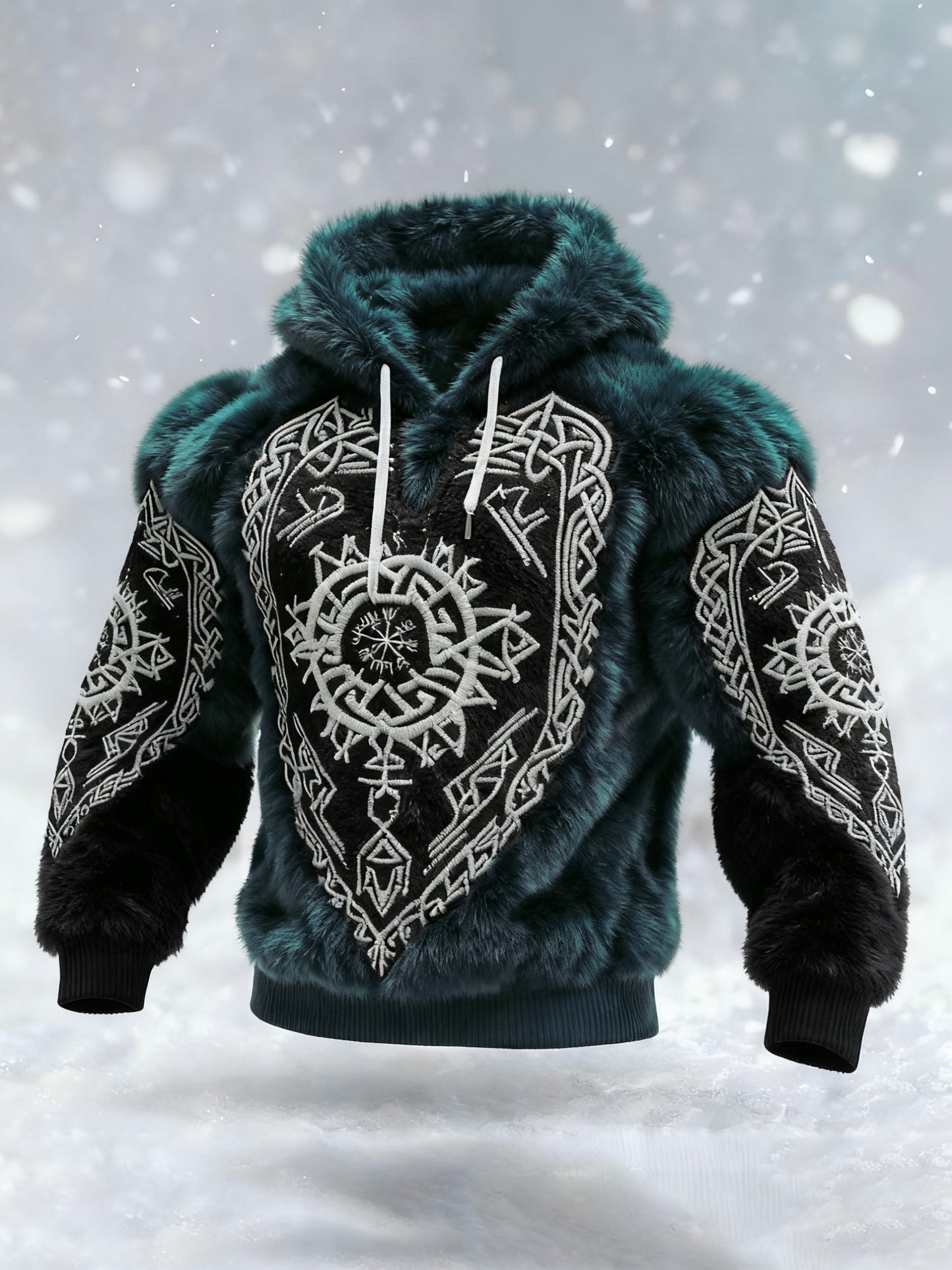 Men's Viking Tribal Jacquard Celtic Inspired Art Plush Warm Hoodie