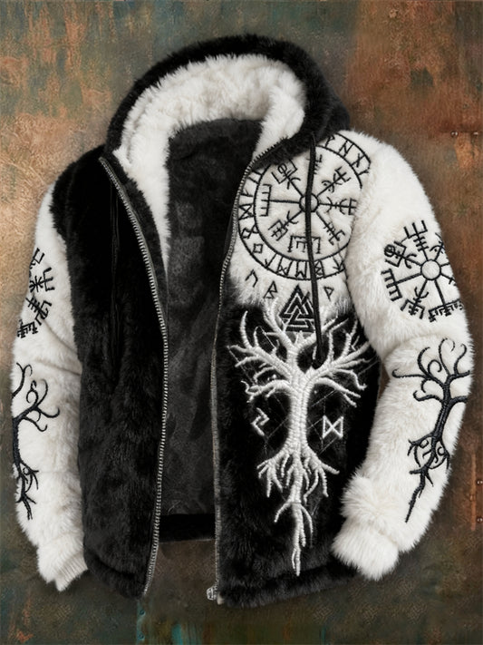 Men's Viking Vegvisir Tree Of Life Contrast Cozy Plush Hoodie
