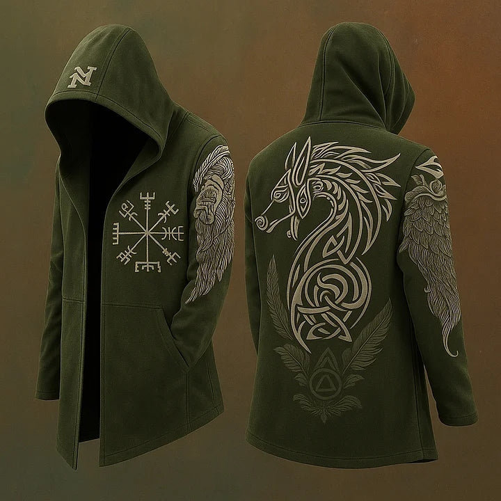 Men's Viking Mythology Wolf Celtic Totem Hooded Jacket