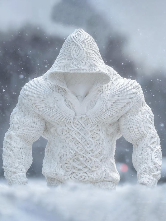 Men's Viking Celtic With Wings Art Cozy Knit Hooded Sweater