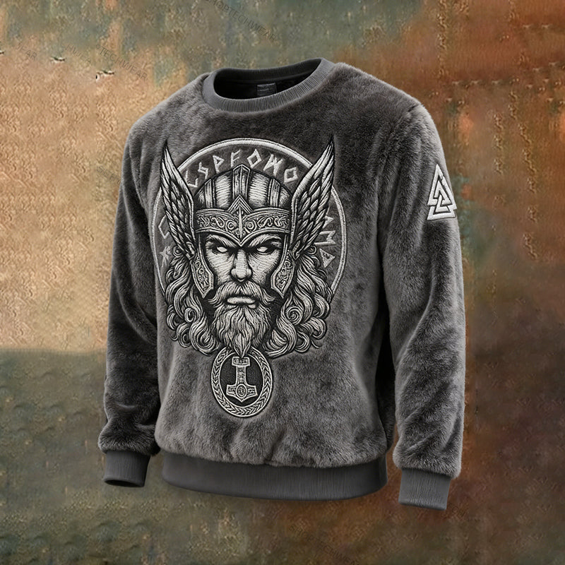 Men's Vintage Viking Totem Art Plush Sweatshirt