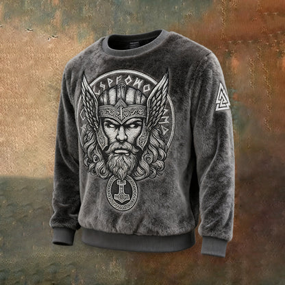 Men's Vintage Viking Totem Art Plush Sweatshirt