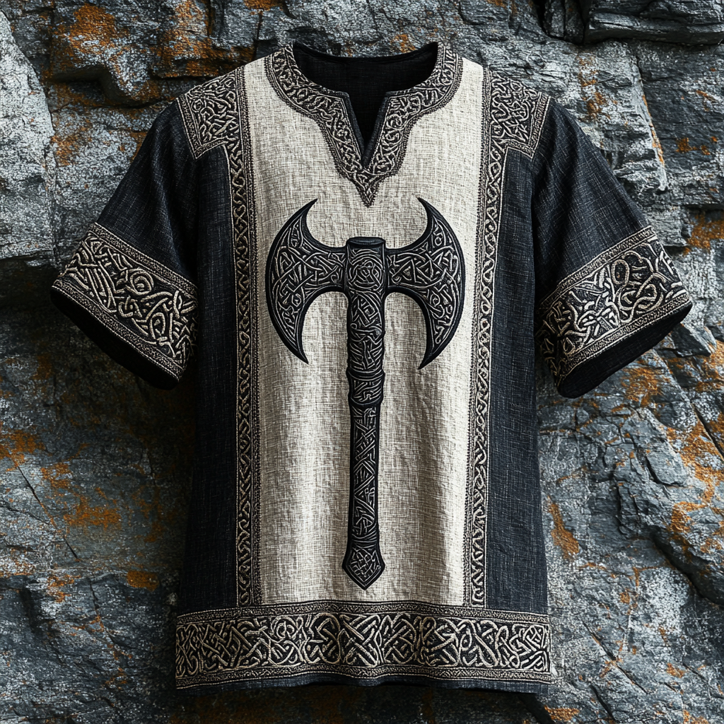 Men's Viking Runes Axe Celtic Knot Art Linen Shirt