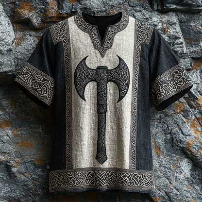 Men's Viking Runes Axe Celtic Knot Art Linen Shirt