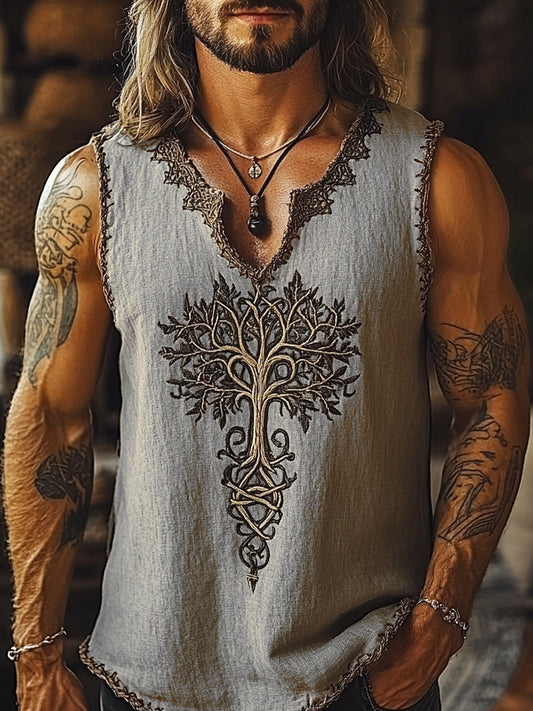 Men's Viking Tribal Celtic Tree Of Life Art V Neck Tank Top