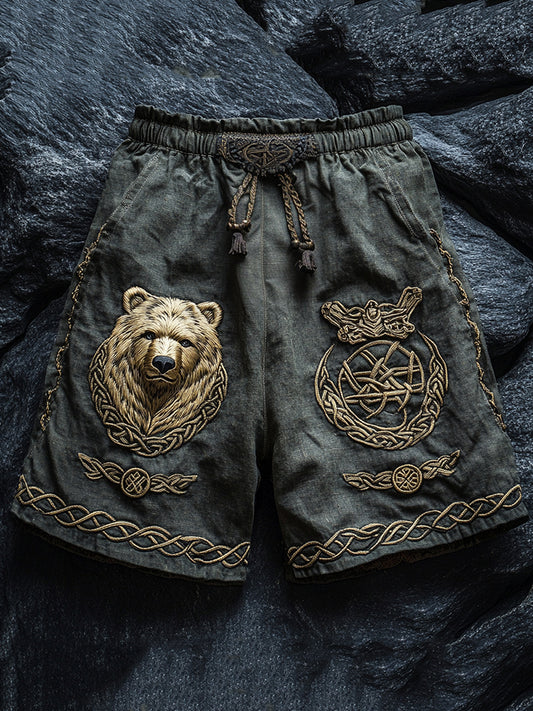Vintage Nordic Viking Mythology Celtic Knot Bear Head Shorts