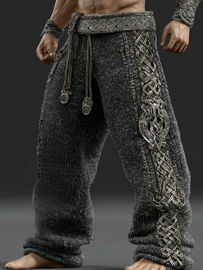 Men's Vintage Viking Tribal Jacquard Celtic Art Knitted Sweatpants