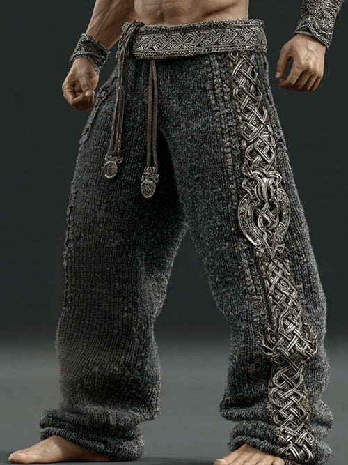 Men's Vintage Viking Tribal Jacquard Celtic Art Knitted Sweatpants