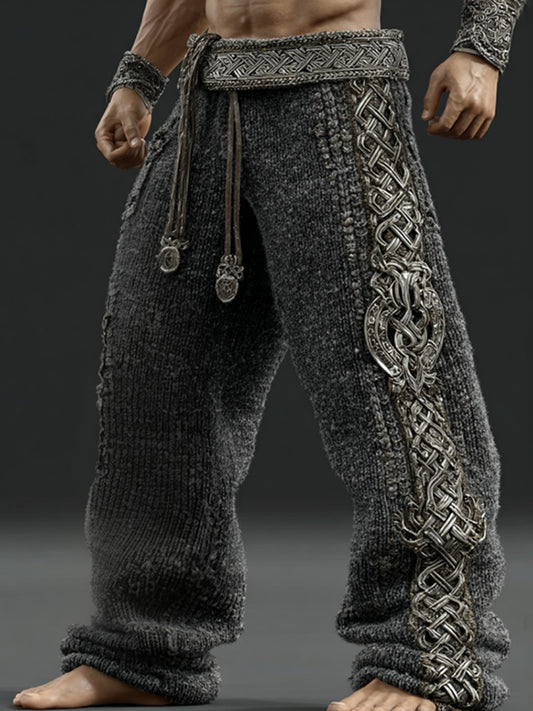 Men's Vintage Viking Tribal Jacquard Celtic Art Knitted Sweatpants