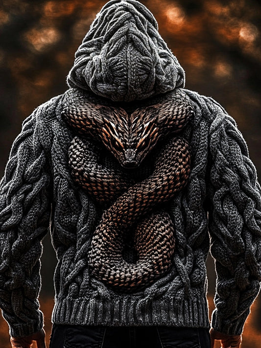 Men's Viking Tribal Snake Celtic Chunky Knit Hooded Sweater