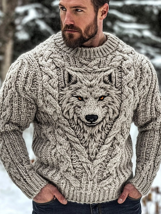 Men's Wolf Inspired Viking Celtic Jacquard Cozy Chunky Sweater