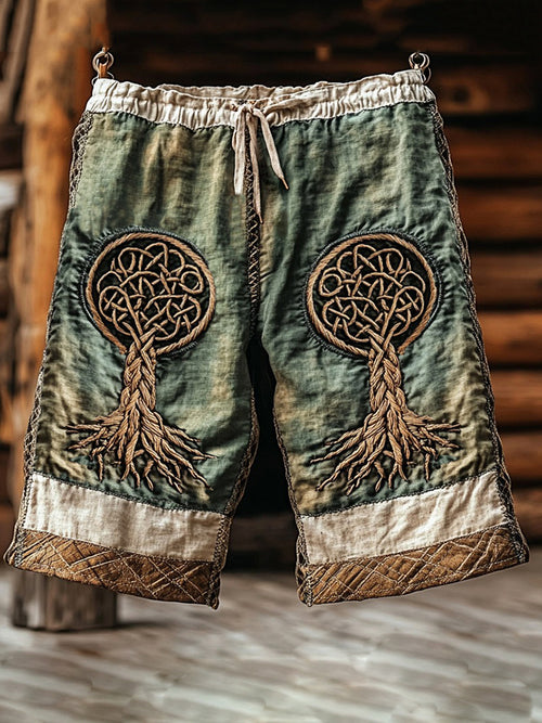 Vintage Viking Life Of Tree Celtic Knot Art Linen Shorts