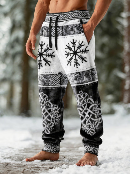 Viking Celtic Knot & Vegvisir Design Men's Flannel Sweatpants