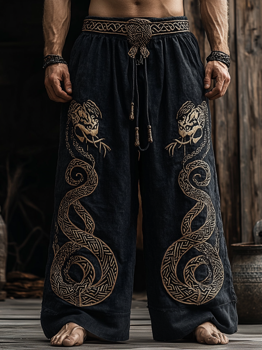 Vintage Nordic Mythology Viking Celtic Knot Snake Pattern Pants
