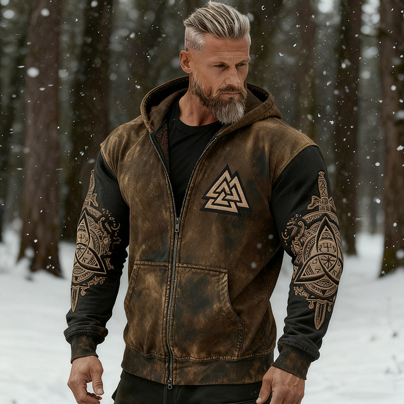 Men's Viking Odin Death Warrior Knot Totem Distressed Hoodie